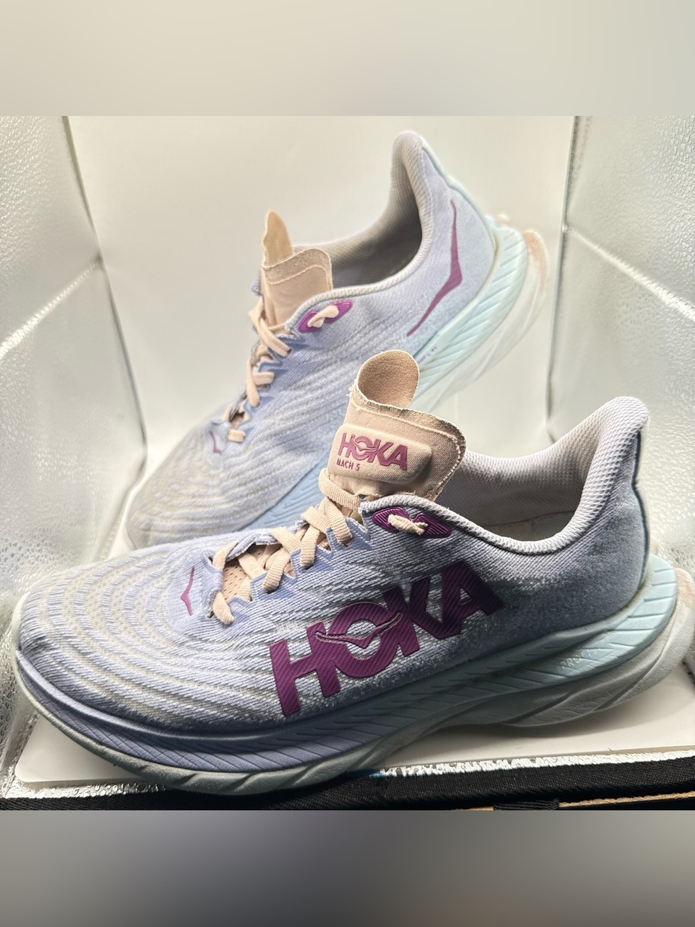 Hoka One One Mach 5 running shoes in the Baby Lavender/Summer Song